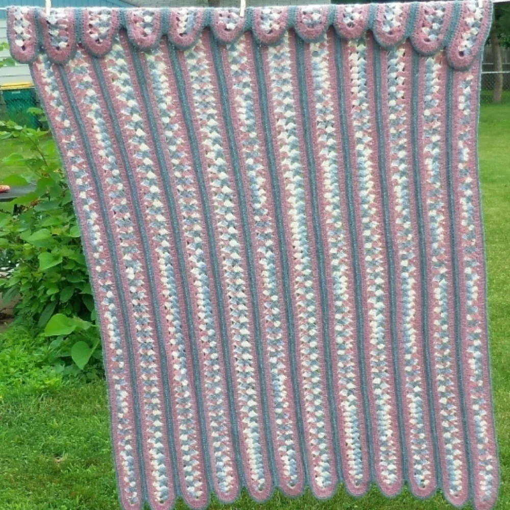 Vintage Striped Crochet Afghan Blanket 48 x 62